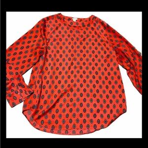 J. Crew Red and Black Patterned Blouse